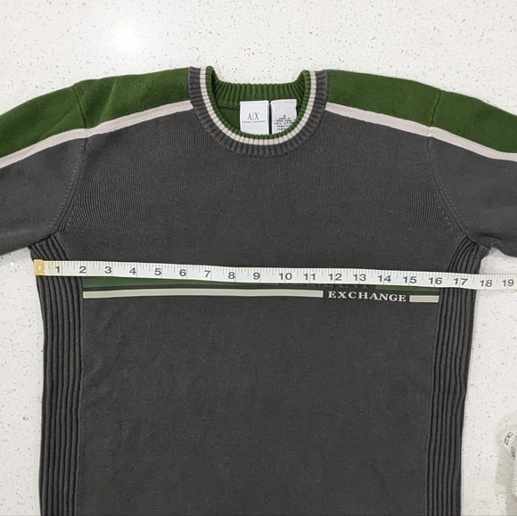 Armani Exchange Men Gray Green Crewneck Sweater Ribbed Sides Casual Size Small - Picture 4 of 10